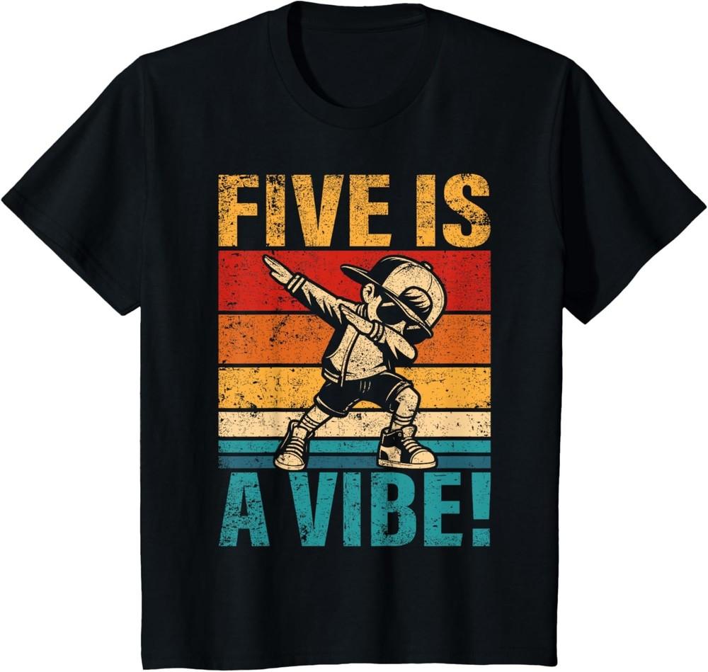 Kids 5 Year Old Birthday Dabbing Boy Five Is A Vibe 5th Bday T-Shirt Unisex T-Shirt XL