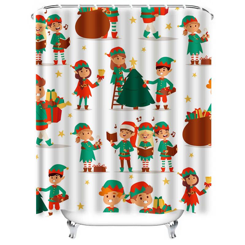 TU Shower Curtain Christmas Holiday Festive Holiday Decorations Winter Themed Bathroom Decor Waterproof Fabric Xmas Pattern Home