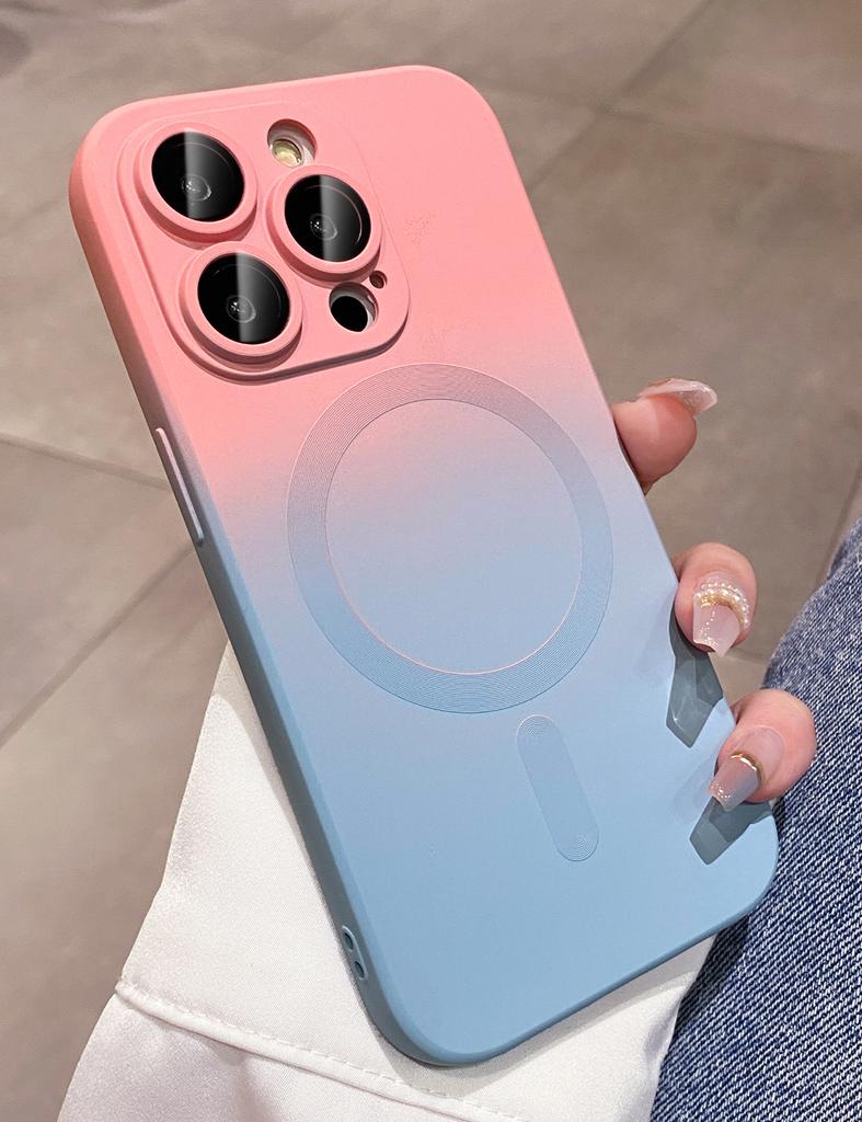 Modne Etui Silikonowe z Kolorowym Gradientem dla iPhone 14 13 12 11 Pro 14Pro Max Plus Luksusowe Pokrowiec do Bezprzewodowego Ładowania Magsafe