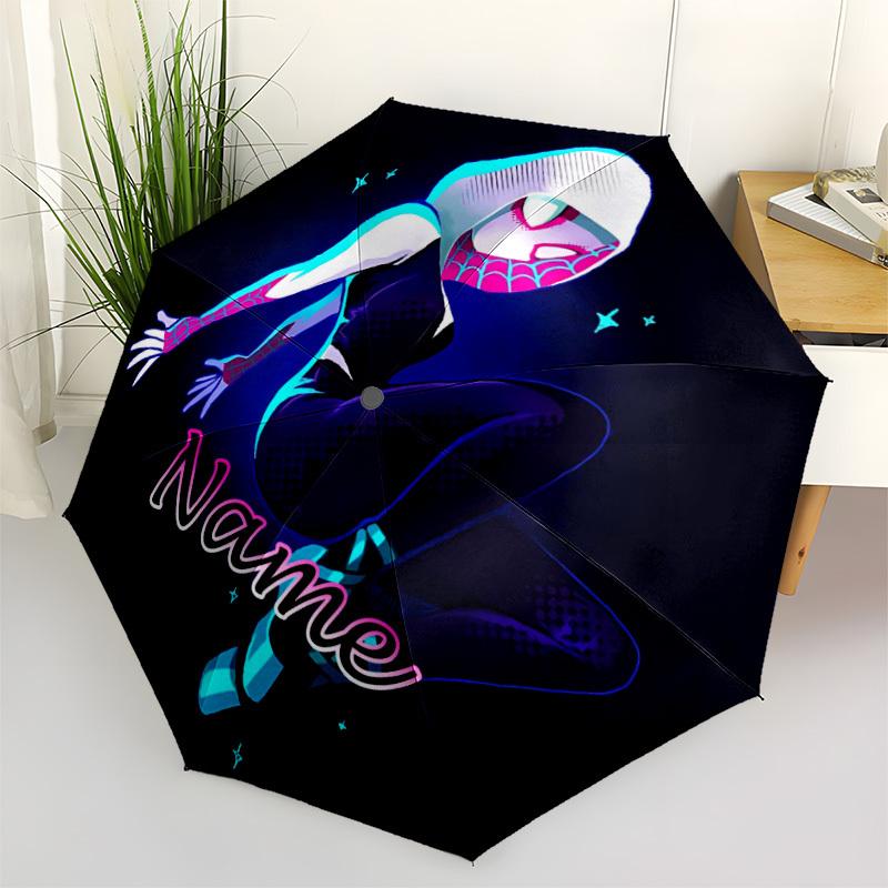1pc Spider-Gwen Custom Name Automatic Folding Umbrella - Compact 8-Rib Design, Durable Plastic & Iron, Daily Use 029