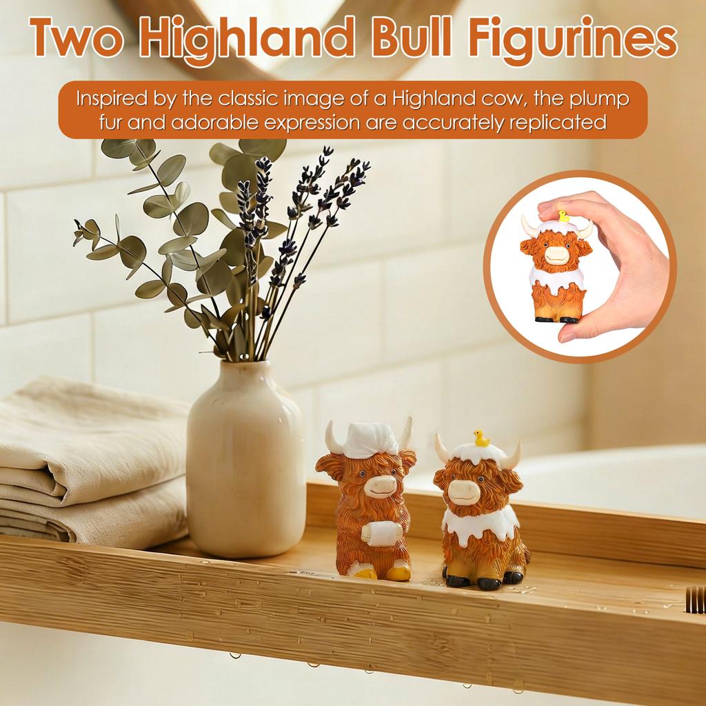 2Pcs Highland Cow Statue Home Ornament Resin Statue Ox Figurine for Home Bookshelf Office Table Decor Figurine As Birthday Gift