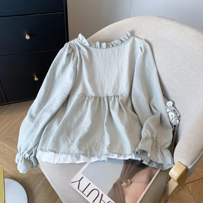 In-Stock Early Autumn Two-Piece Long-Sleeve Ruffle Collar Blouse