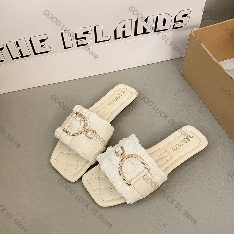 

Fashion 2025 Women s Flat Sandals Summer 2025 Faionable Versatile Fairy T Sle Slip-On Anti-Slip Rubber Sole Comfortable Casual Wear 35 бежевый