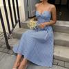2026 Summer New European and American Women's Clothing Pastoral Temperament Plaid A Word Waist Pendulum Suspender Dress