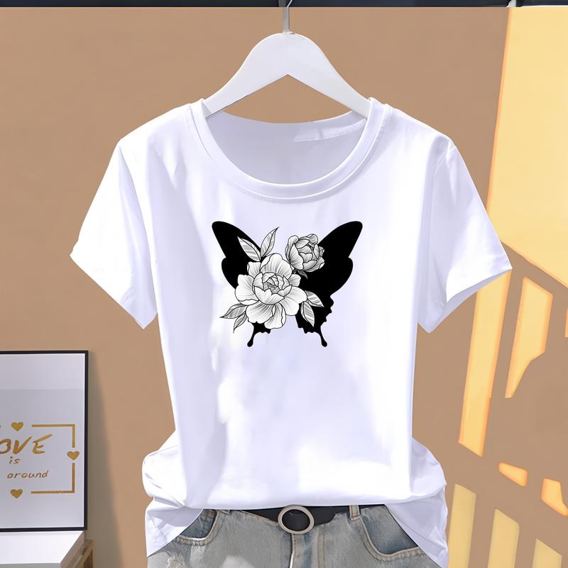 

Футболка с коротким рукавом с модными летними принтами, симпатичная и модная повседневная одежда для женщин. 5XL