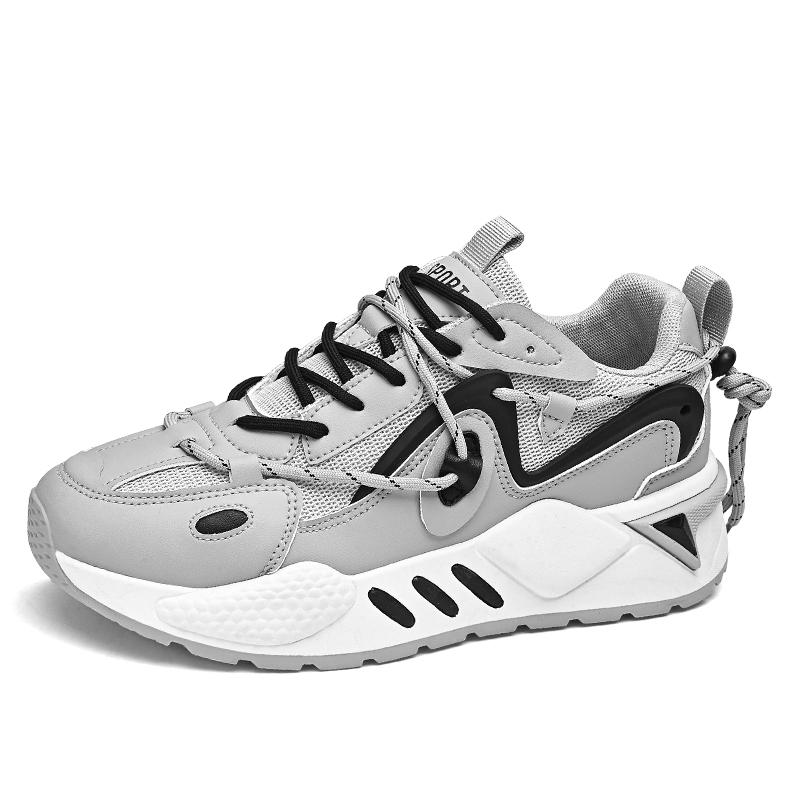 

Студенческая спортивная обувь Новая дышащая сетчатая поверхность толстая подошва нескользящая мужская обувь круглый носок молодежная мягкая подошва кроссовки 45