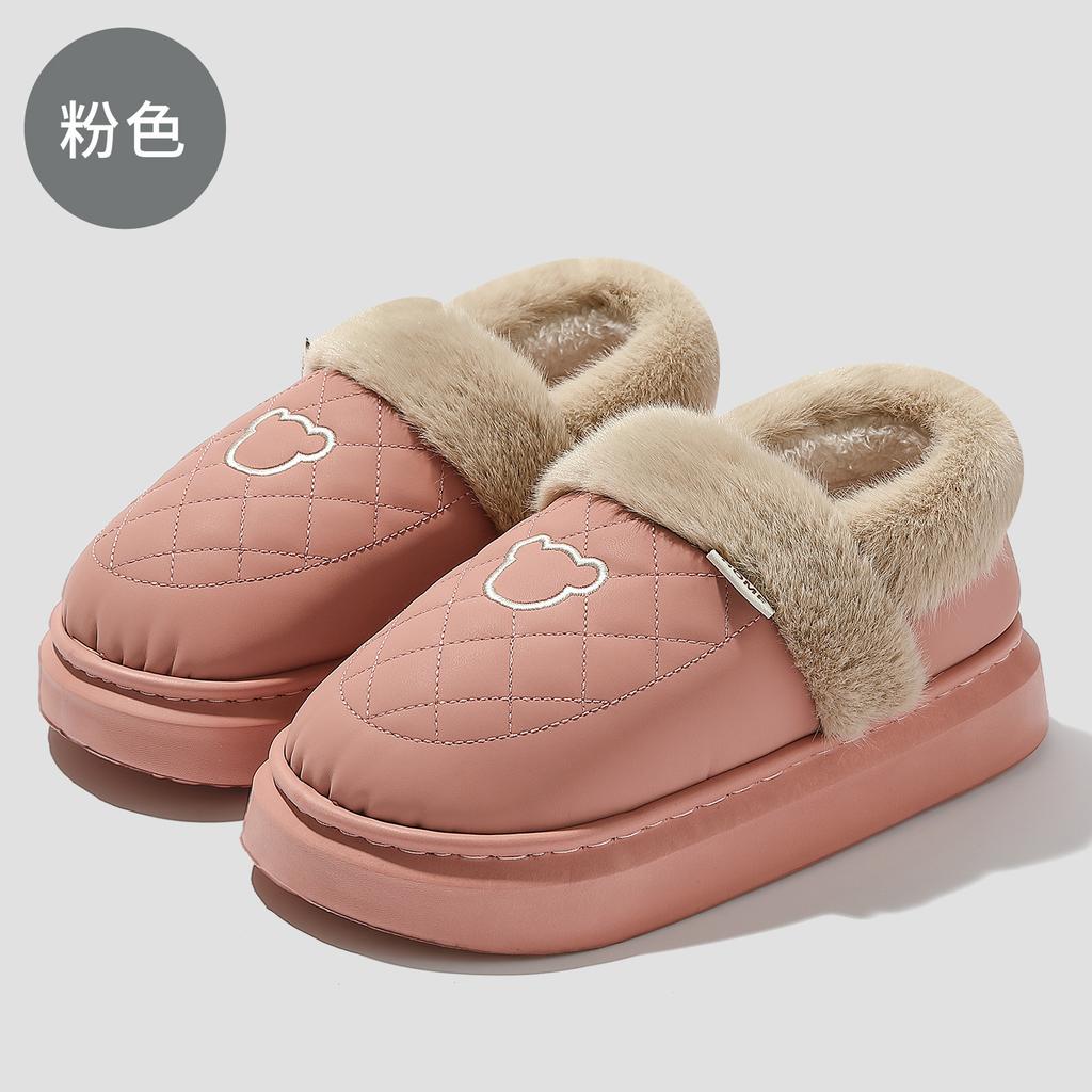 PU Waterproof Cotton Slippers Winter Bag Heel 2025 New Home Indoor Thick-soled Velvet Thermal Cotton Shoes