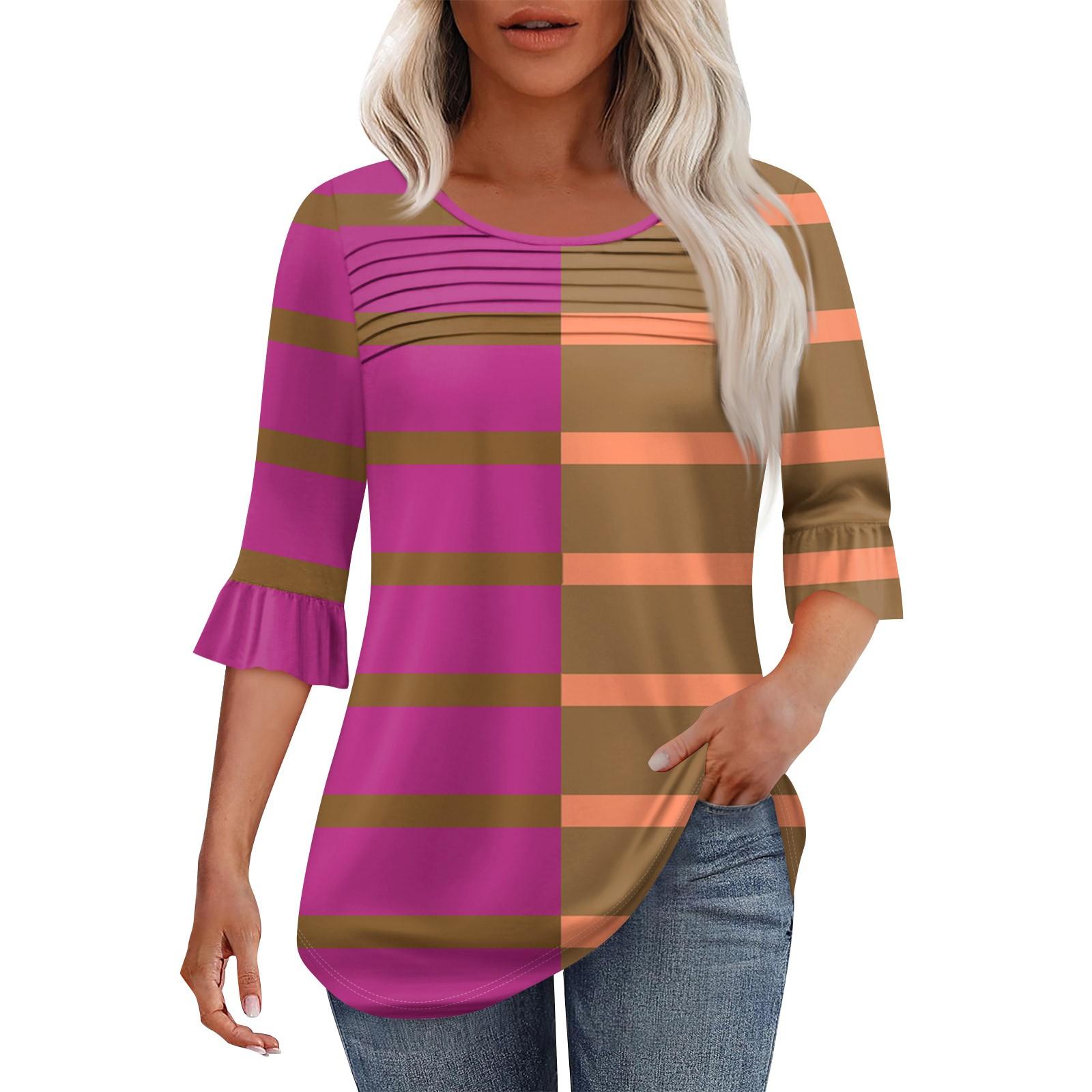 

Жіноча модна плісирована верхня частина з 3/4 рукавами та круглим вирізом XXXL