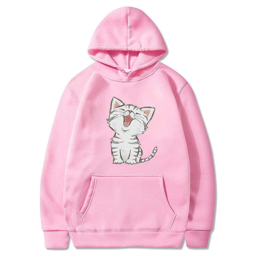 Autumn Winter Solid Color Cat Classic Hoodie Men's Daily Casual Harajuku Hoodie Y2K Street Wear Warm Hoodie