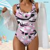 Women Plus Size Green Floral Printed Scoop Neck Wide Straps High Cut One Piece Swimsuit