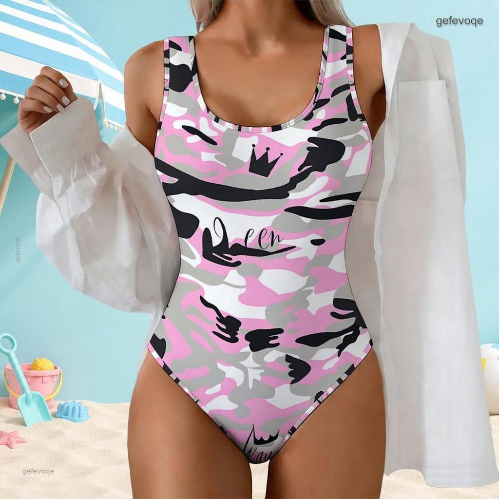 Women Plus Size Green Floral Printed Scoop Neck Wide Straps High Cut One Piece Swimsuit