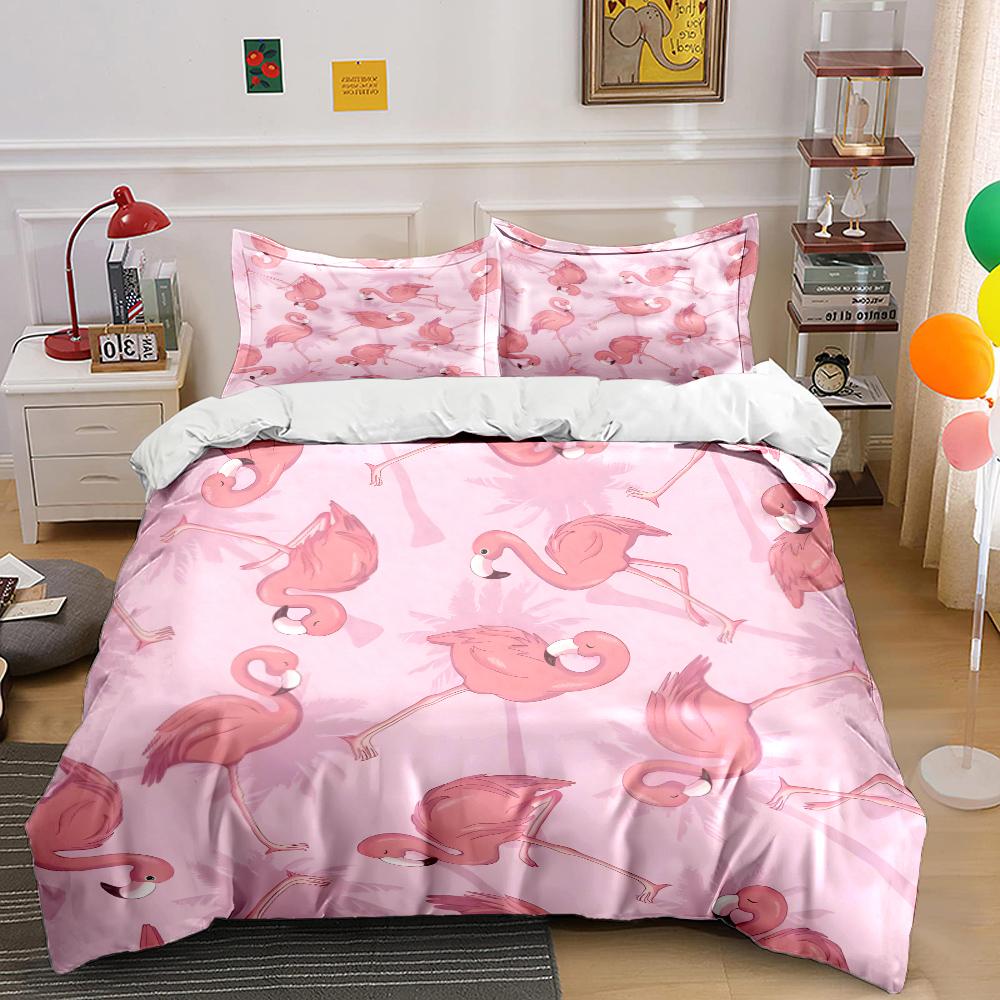 Pink background flamingos Pattern Duvet Cover Set Digital Print Colorful Polyester Bedding with Zipper Closur for kids gifts