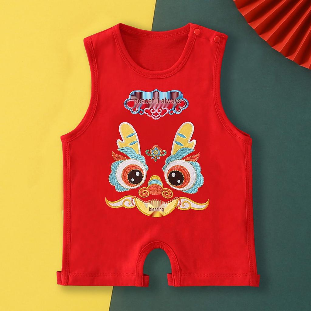 Year of the Dragon Infant Party Dress with Footed Bib - Summer Style for Newborns