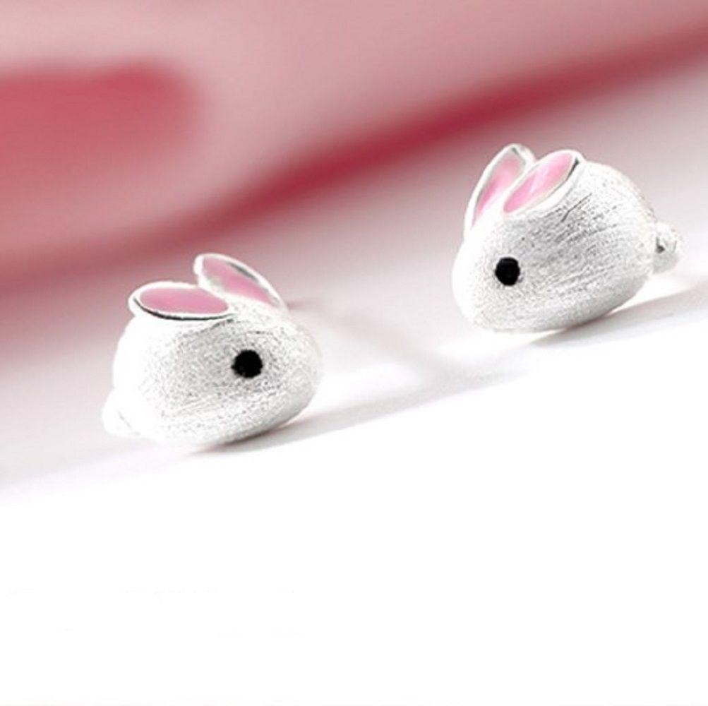 1Pair Alloy Sweet Silver Needle Stud Party Gift Little Rabbit Earrings Charming For Women Cute