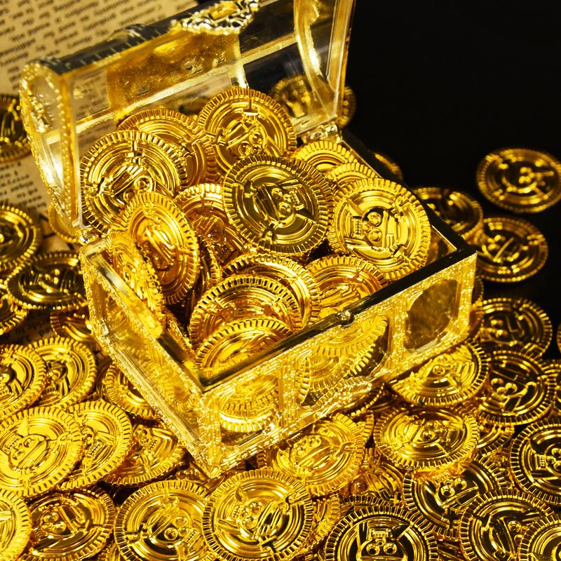 50/100Pcs Pirate Gold Coins Kids Pirate Birthday Party Decoration Favors Gift Halloween Cosplay Props Supply Fake Coin Treasure