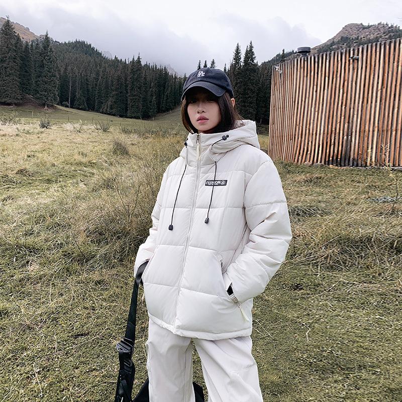 Hooded short down cotton jacket for men and women couples winter trend warm outdoor sports thickened cotton jacket