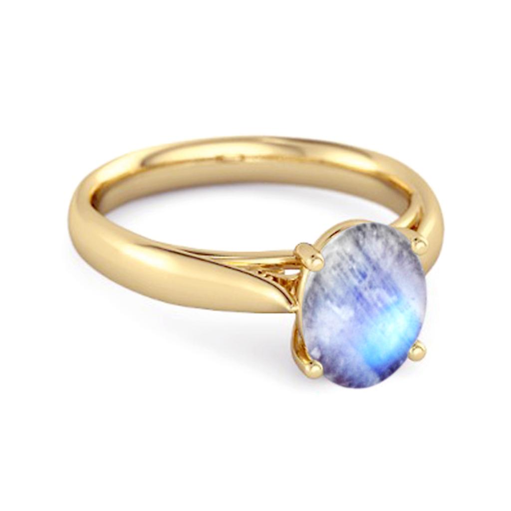 Moonstone Classic Solitaire Ring - 925 Sterling Silver Gold Vermeil