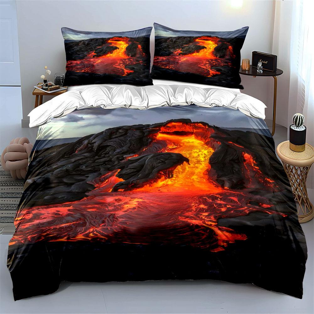 Lava flowing on rocks. Bedding sets Duvet cover sets Duvet covers Pillowcases(1*Duvet Cover 2*Pillowcases without duvet insert)