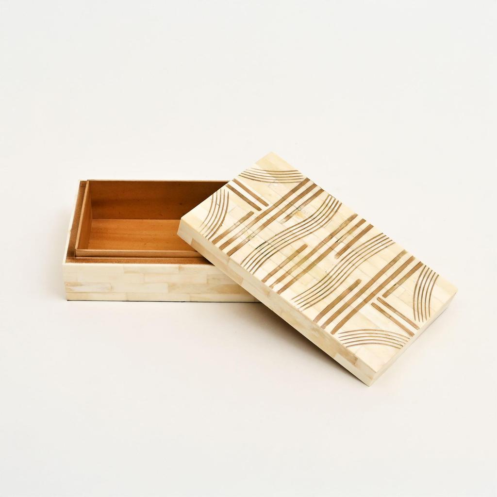 Geometric Bone Inlay Box Set of 2 – Handcrafted Modern Decorative Storage Boxes