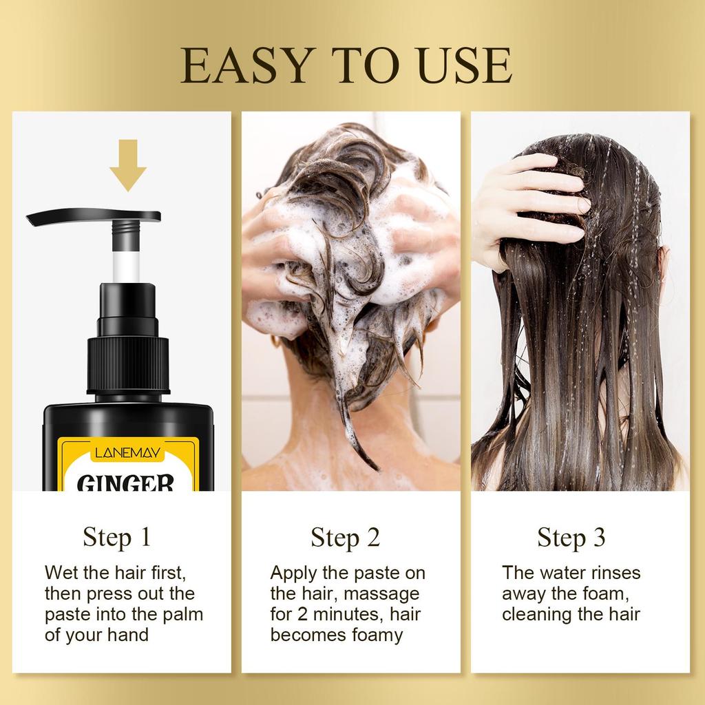Ginger Hair Dye Shampoo - Deep Cleaning and Moisturizing Hair, Reduce Split Ends and Hair Breakage, Strengthen & Nourish Hair,200ml
