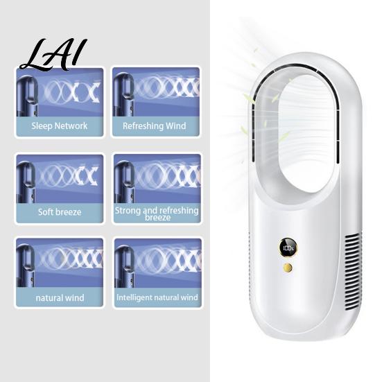 Quiet Bladeless Fan with Remote Desktop Air Purifier 8-Speed USB Rechargeable Circulator Portable for Summer Heat 8H Timer 90 Degree Oscillation