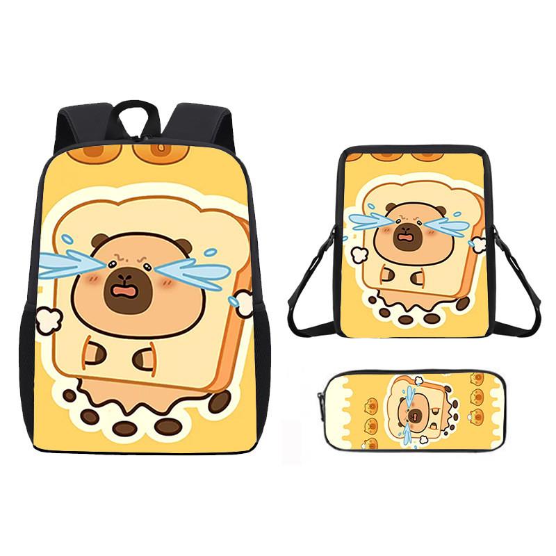 Cartoon Capybara Pattern Backpack Shoulder Bag Pencil Case Three Piece Set