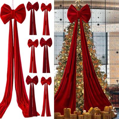 Christmas Tree Topper Bow Velvet Ornament Decorations Large Christmas Tree Bow For Indoor Home Door Front Staircase Fence