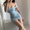 Spice girl sexy milk desire one word shoulder slim fit hip dress black temperament waist tube top body short skirt