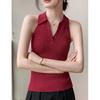 Western Style Slim Fit Fashionable Temperament Age Reducing French European Products Simple and Generous Thin POLO Collar Knitted Vest for Women