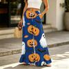 Women’s High Waist Drawstring Wide Leg Pants with Pockets Halloween Print Loose Fit Ruffle Hem Long Casual Trousers