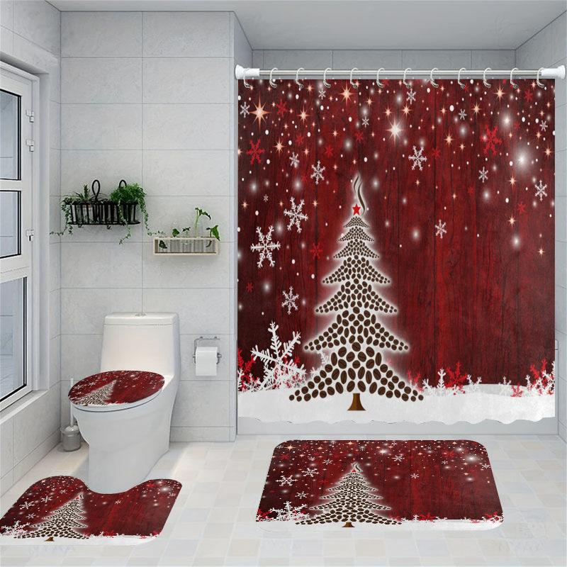 Christmas Series Shower Curtain Digital Printing Bathroom Shower Curtain Four-Piece Polyester Shower Curtain