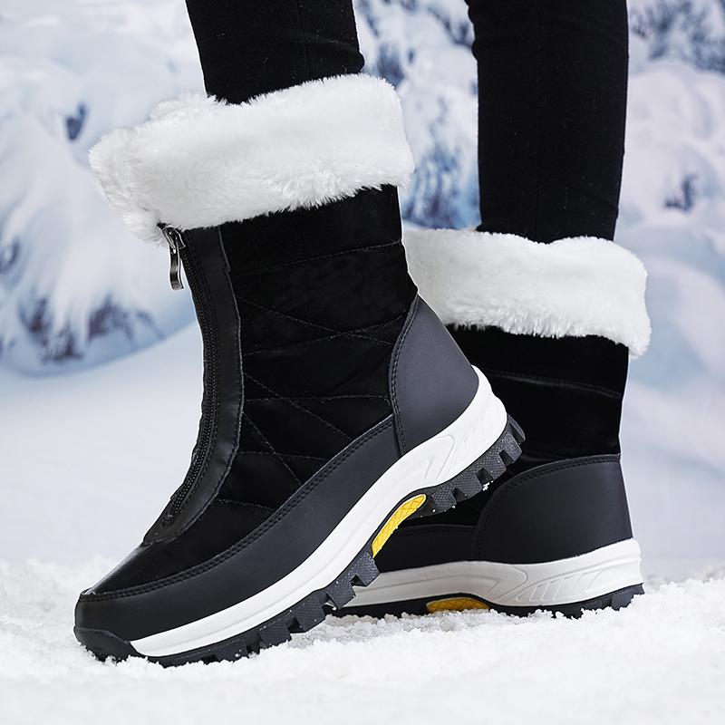 Women's Winter Leather Boots Women Winter Shoes Keep Warm Non-slip Black Snow Boots Ladies Lace-up White Boots