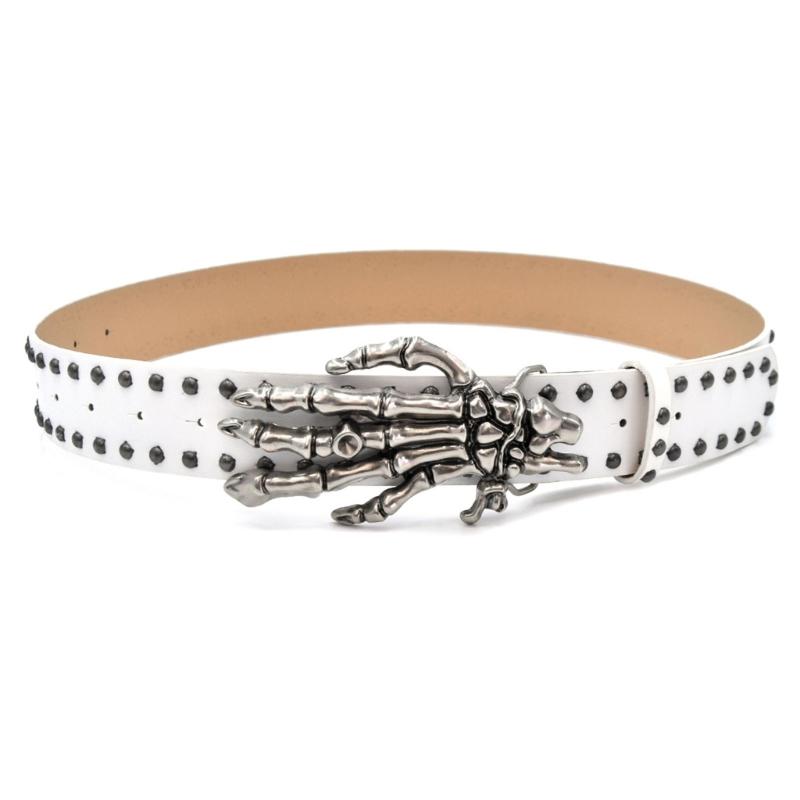 Skull Hand Design Faux Leather Belt for Men Women Adjustable Waist Strap Soft Lining for Casual Outfit or Party Wear