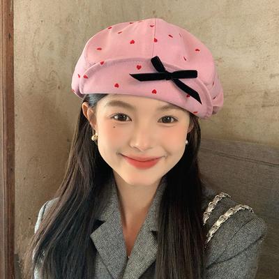 Cute Beret Hat with Bow for Women In Spring and Autumn Small Cloud Painter Hat with Big Head Circumference