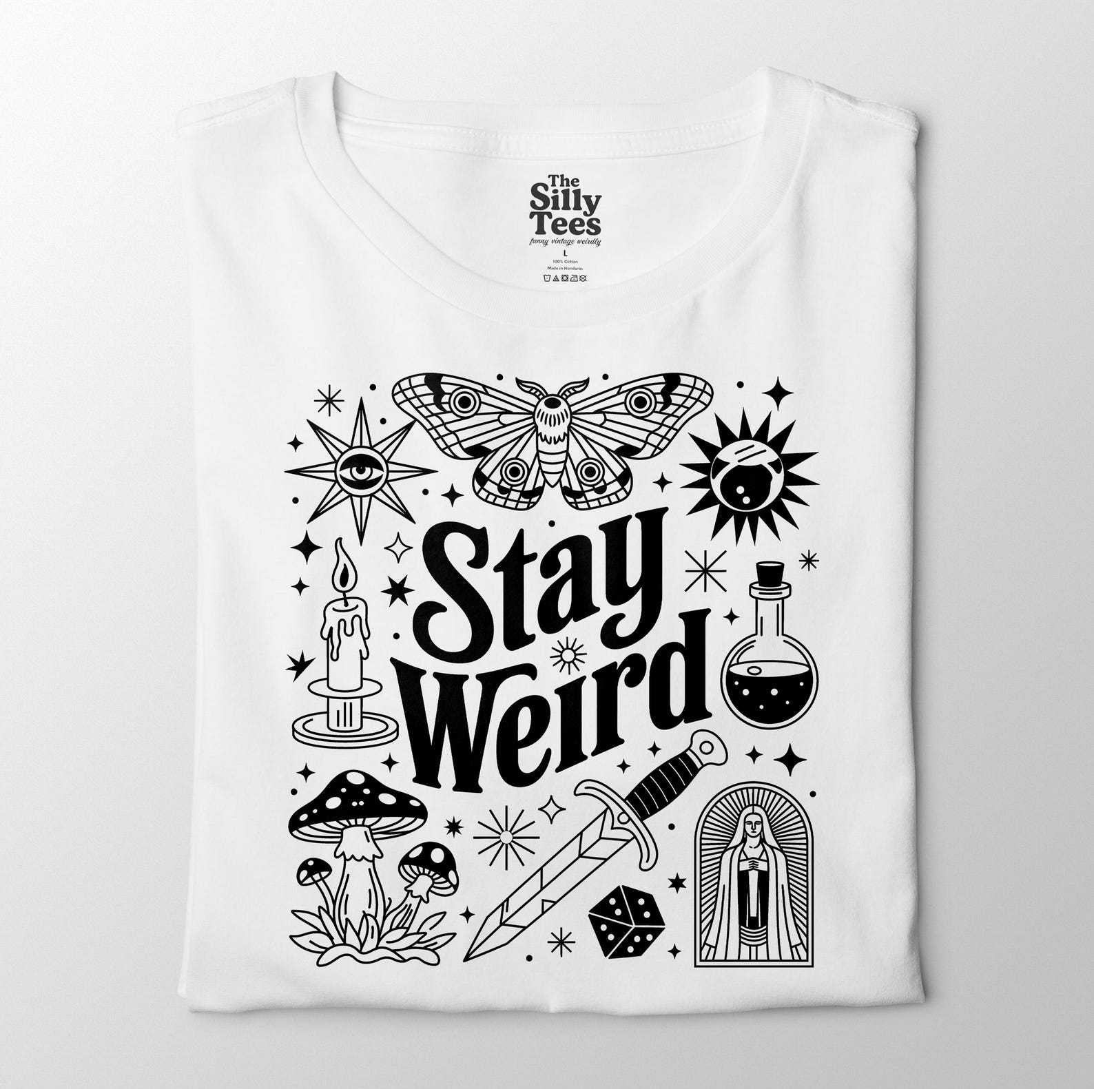 Stay Weird T-Shirt: Witchy Gothic Moth & Mushroom Tee 3XL