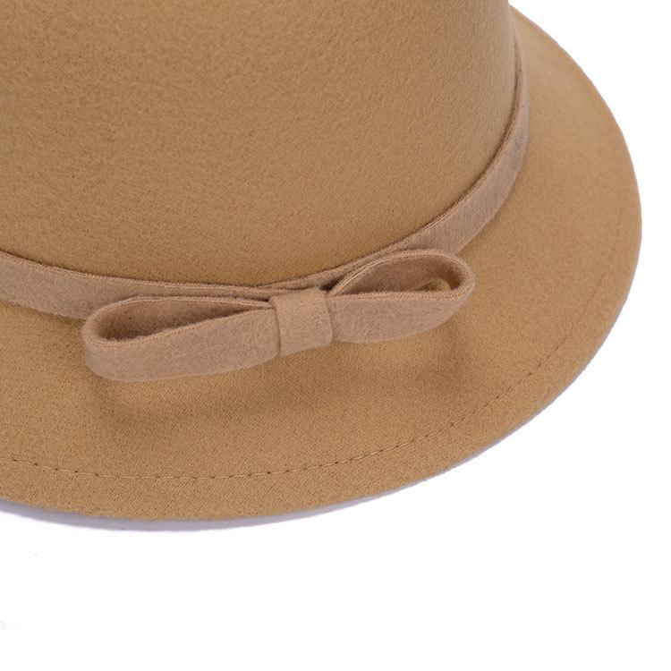 Korean Elegance: Women's Autumn/Winter Warm Felt Fedora with Striped Bow