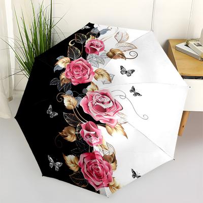 1pc Floral Butterfly Design Umbrella with Plastic Handle,Suitable for All Seasons Umbrellaptys26023