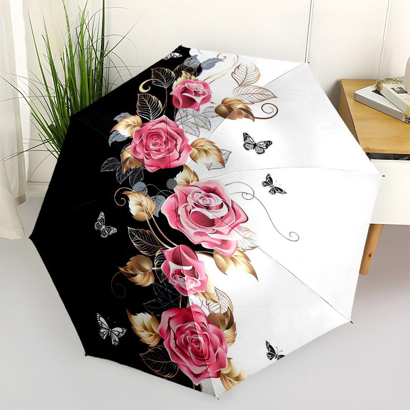 1pc Floral Butterfly Design Umbrella with Plastic Handle,Suitable for All Seasons Umbrellaptys26023