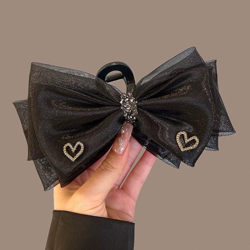 Sweet Mesh Tulle Big Bow Hair Claw Clips for Women Solid Colours Elegant Bowknot Ponytail Clip New Headdress Accessories