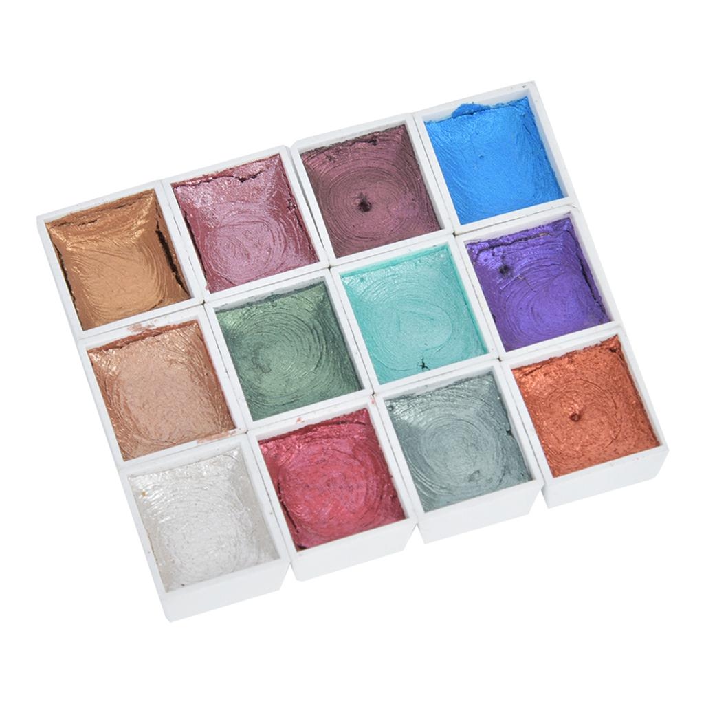 12-Color Pearl Color Solid Watercolor Pigment Set Portable Painting Paints Art Supplies12-color
