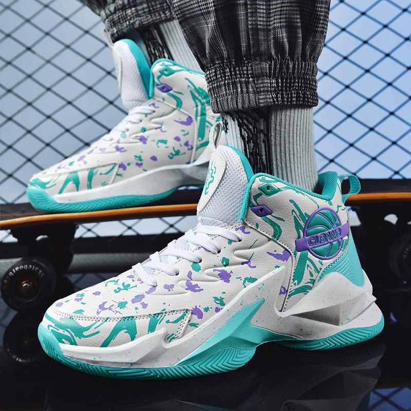 New high-top basketball shoes men's leather surface children's primary and secondary school sports shoes cement floor indoor and outdoor running shoes