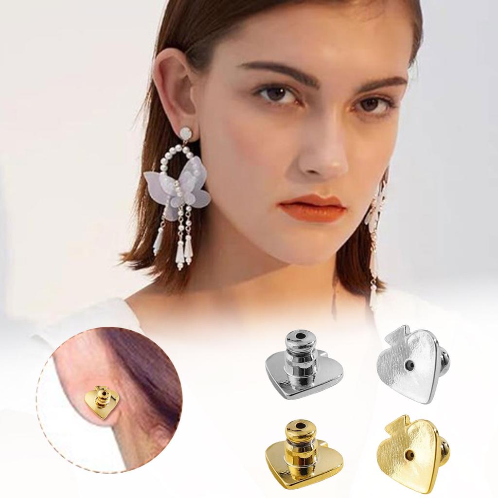 4 Pack Elegant Locking Earring Backs Heart Shaped Ear Jewelry Accessories Earring Plugs Replacement Earring Backs