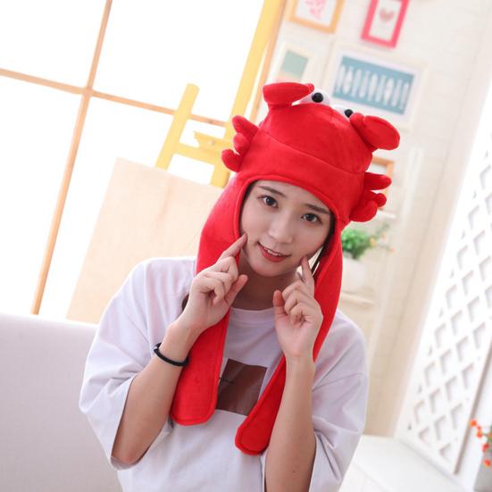Crab Headgear Lovely Long Ears Red Color Soft Head Cover Cross-dressing Headwear Plush Cartoon Hat Party Costume Cosplay Props for Selfie Photography
