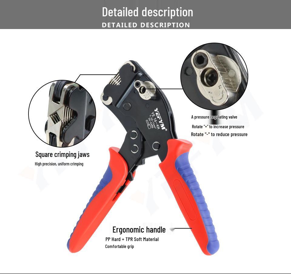 YEFYM 16-4H Manual Adjustable Terminal Crimper, 0.08-16mm² Capacity