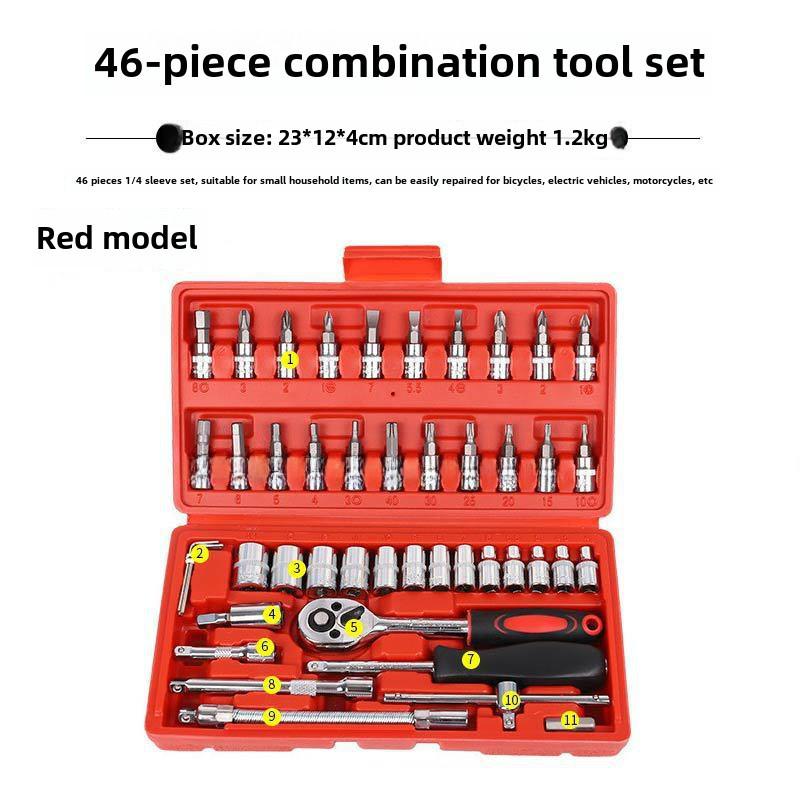 Conjunto de Chaves de Soquete e Chave de Fenda Catraca de 46 Peças para Reparo Automotivo
