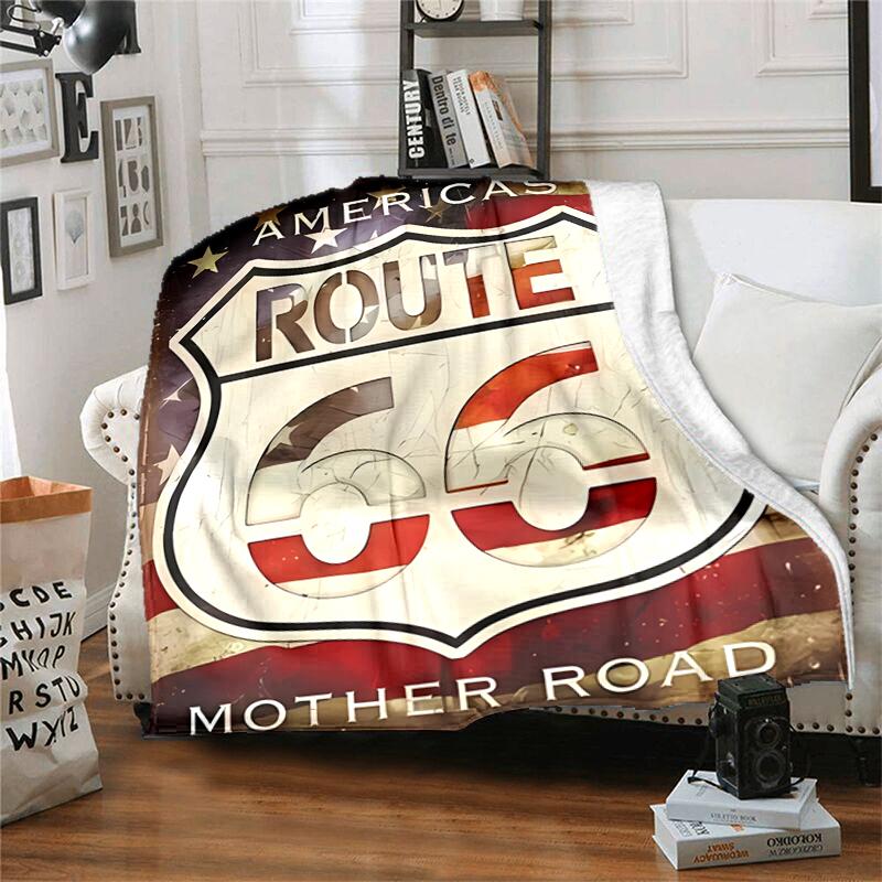 1pc Blanket U.S. Route 66(1) Print Design, Lightweight Blanket for Sofa, Bed- Soft &Warm, Gift for All Seasons like Christmas, Halloween