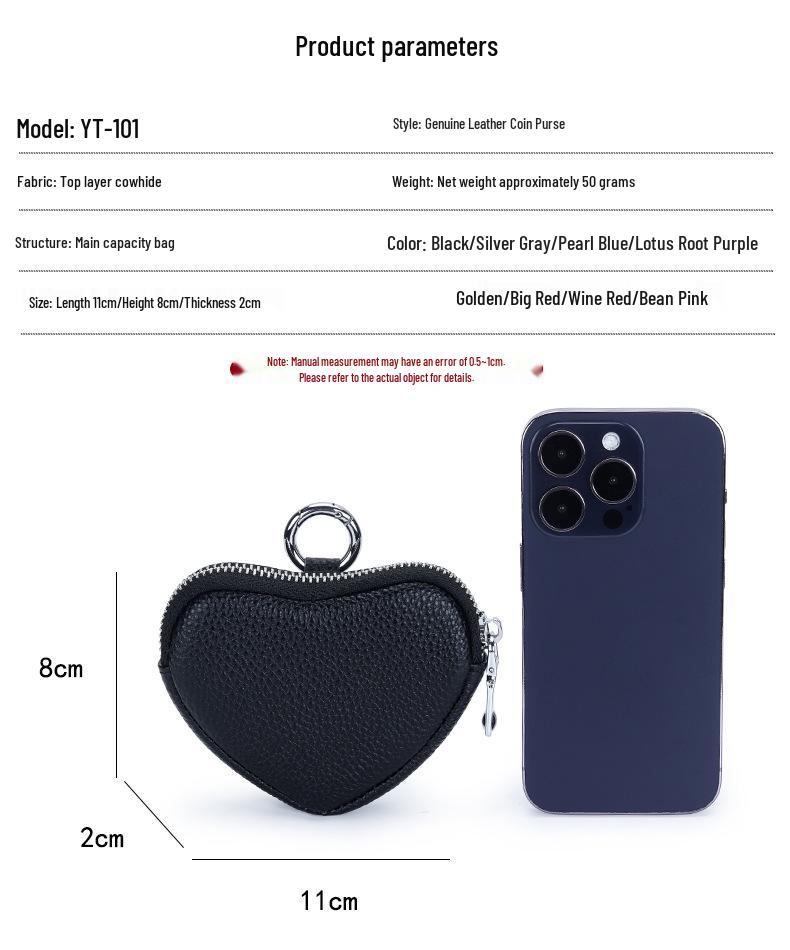 Mini Genuine Leather Coin Purse for Ladies - Top Layer Cowhide Storage Pouch with Zipper and Pendant