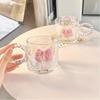 Viral Handle Glass Mug Heat Resistant Transparent Cup with Bowknot Minimalist Design for Home Coffee Tea Beverage Drinking
