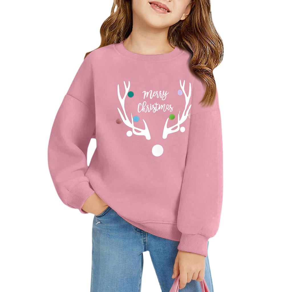 Christmas Day Girls Round Neck Pullovers For Kids Printed Baby Tops