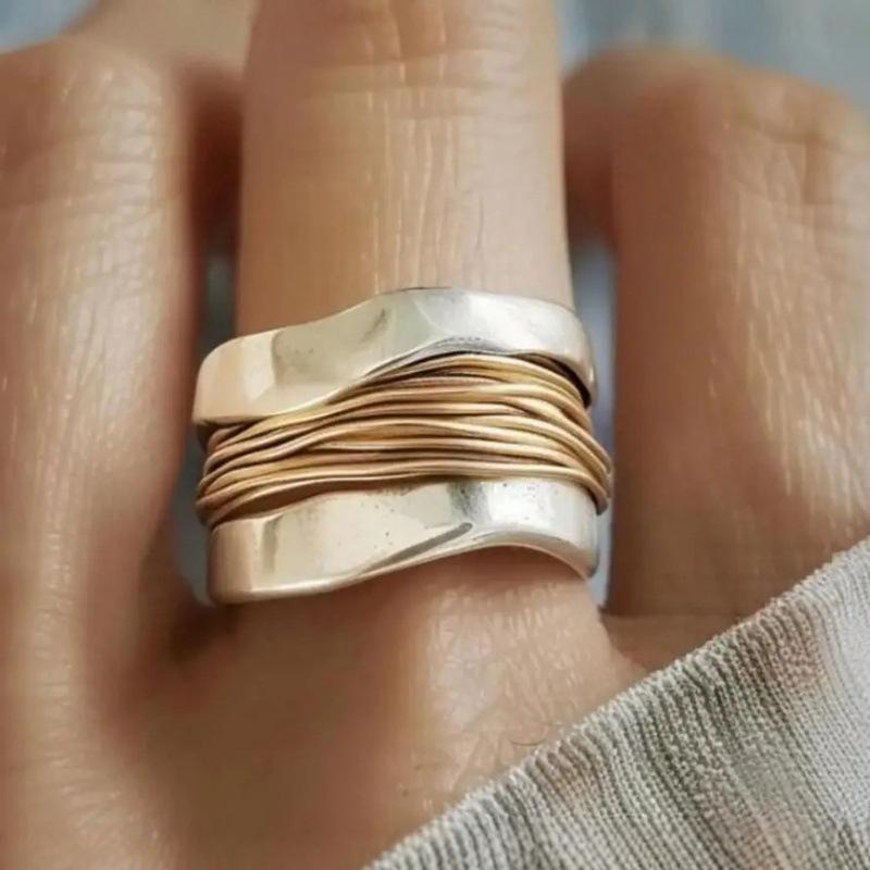 Anillo Minimalista de Acero Inoxidable Bicolor de Cara Ancha para Hombres y Mujeres